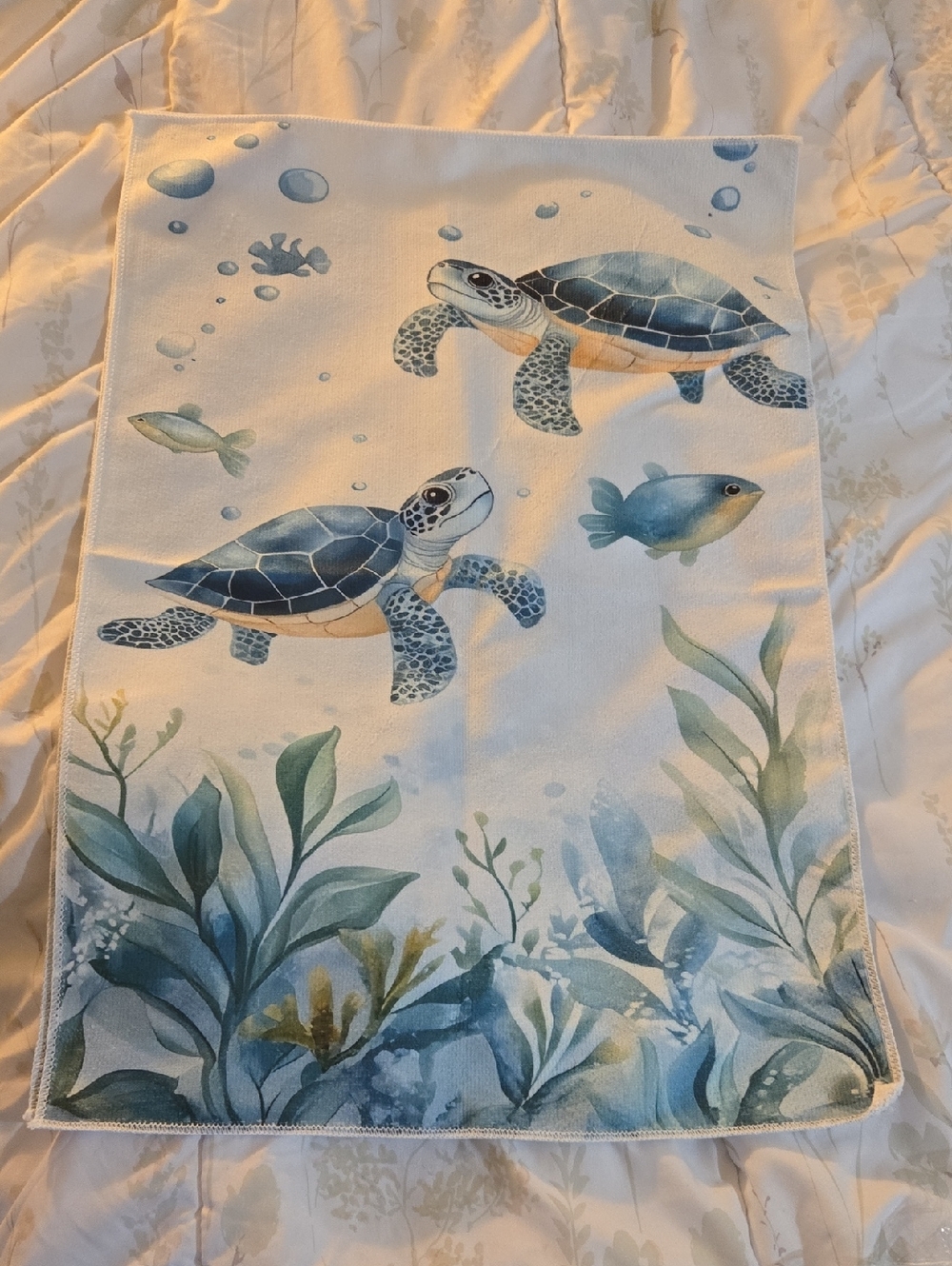 Set Of 2 Ocean Turtle Decorative Kitchen Towel - Blue Green Sea Life